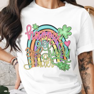 Happy Go Lucky 3rd Grader PNG, St Patricks Day Rainbow Clover Digital Download, DTF Sublimation Design, School Teacher Shirt