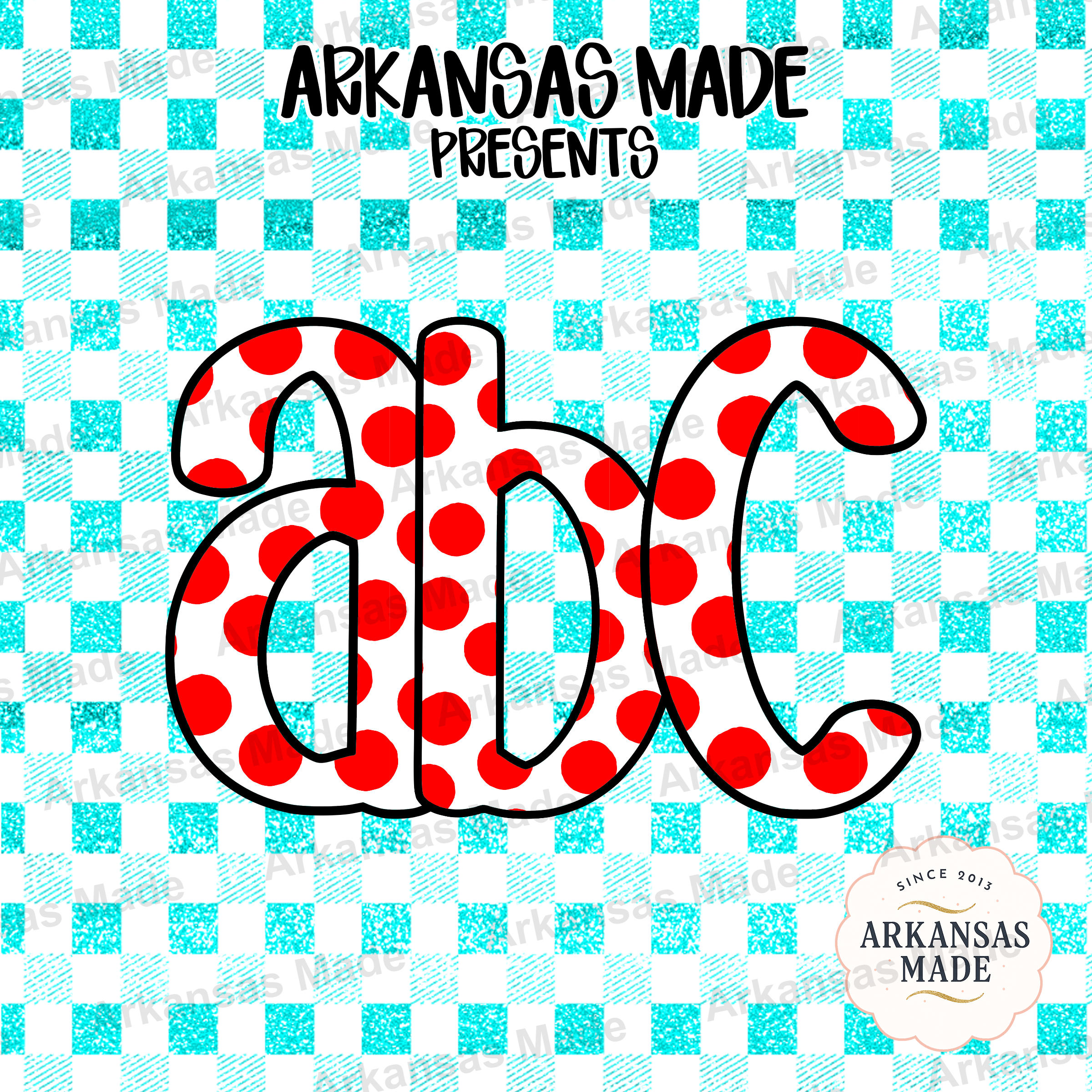 Digital Download Alphabet Set, Red Polka Dot ABC Letters, Faux Teal Glitter Gingham Font, Sublimation Clipart Nursery Decor - Image 4