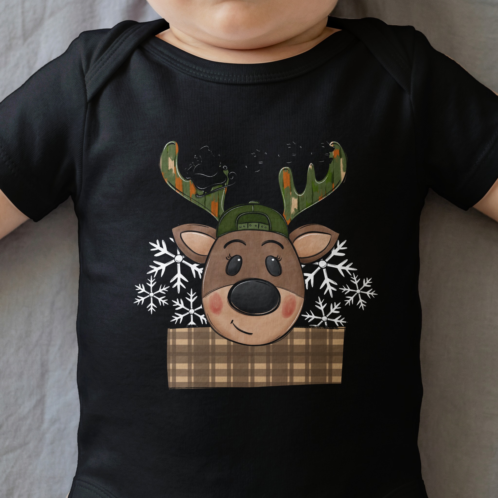Boy Hunting Santa PNG, Digital Download, Christmas Reindeer Sublimation, Camo Antlers, Santa Sleigh, Winter Holiday Graphic, Deer Art, Plaid - Image 3