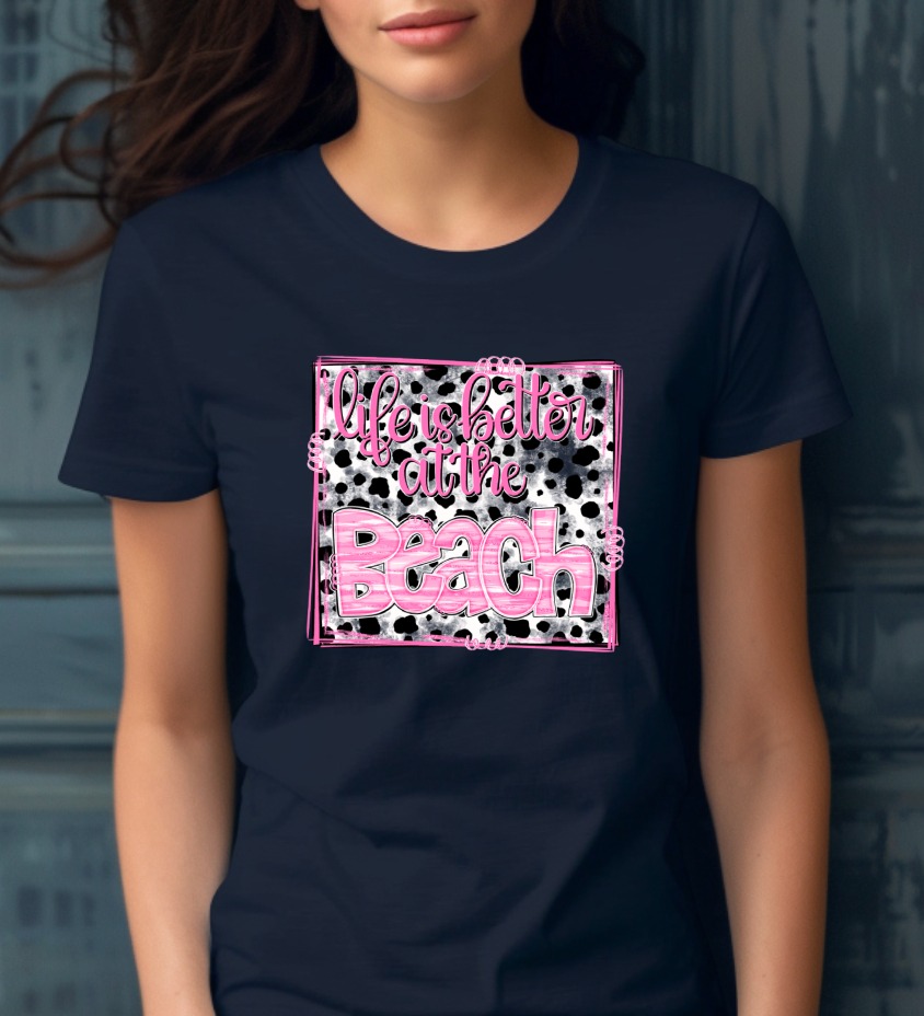 Life is Better at the Beach T-Shirt, Pink Cow Print Sublimation PNG, Summer Vacation Tee, Trendy Beach Digital Download Design, Ocean Lover - Image 3