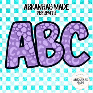 Purple Leopard Print ABC Alphabet, Full A-Z Alpha, Digital Download, Sublimation DTF PNGs, Turquoise Plaid, Kids Nursery Decor