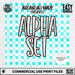 Glitter Aqua Gingham Alpha Set Digital Download | Fun Patterned Alphabet Letters PNG SVG | Craft Supply for Sublimation & DIY