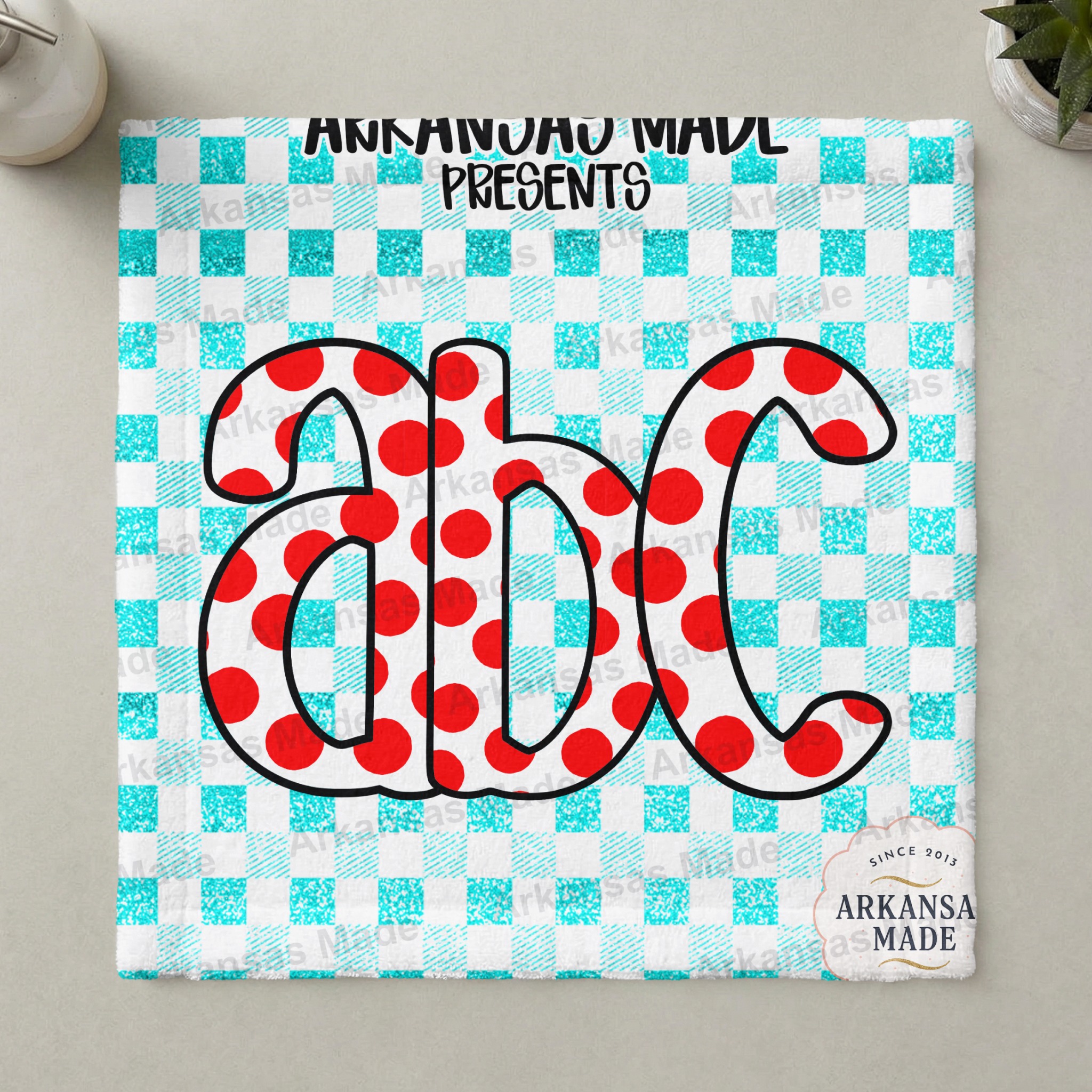 Digital Download Alphabet Set, Red Polka Dot ABC Letters, Faux Teal Glitter Gingham Font, Sublimation Clipart Nursery Decor - Image 3