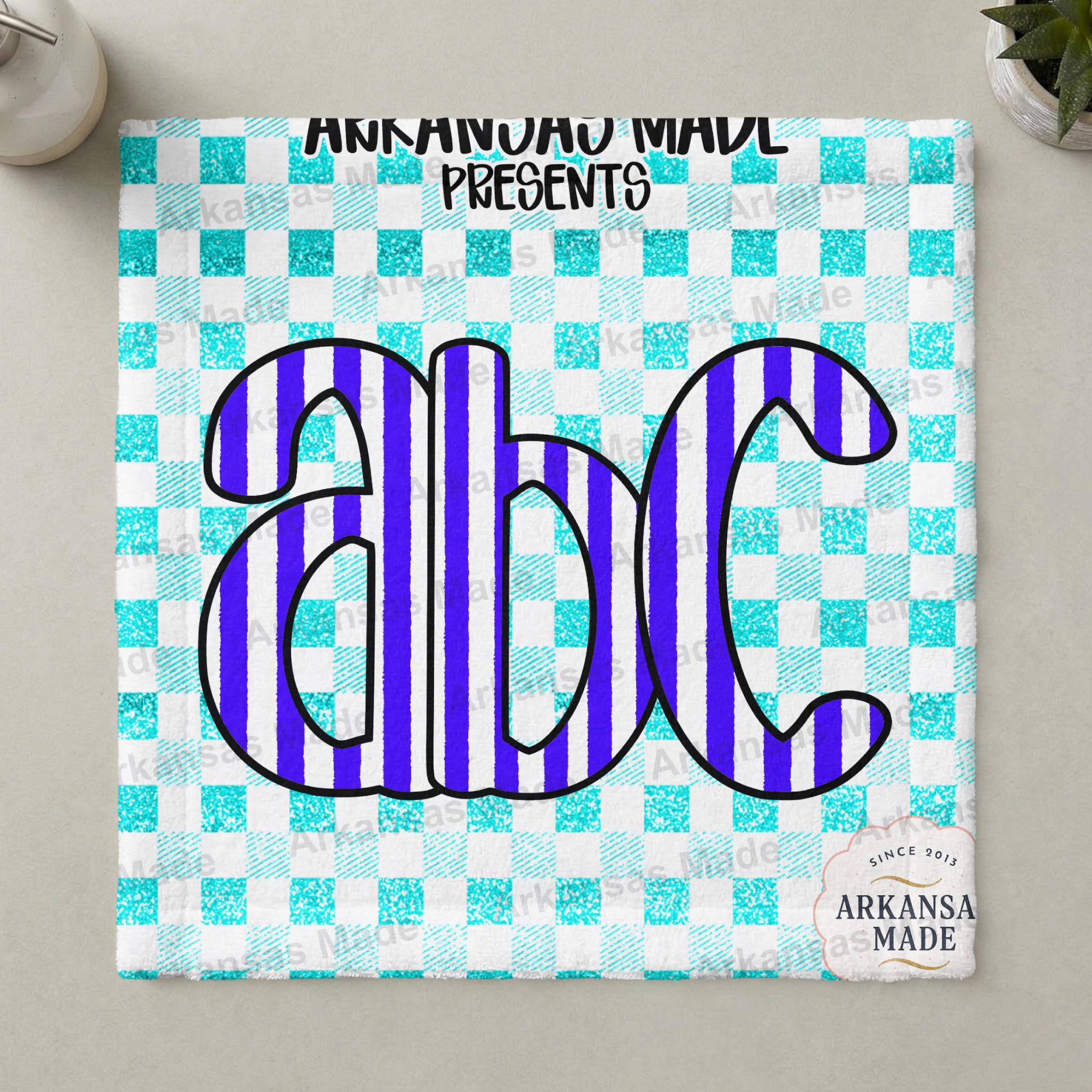 Blue Striped ABC Letters Digital Download Alpha Set | Faux Glitter Turquoise Gingham Alphabet Clipart PNG for Teachers - Image 3