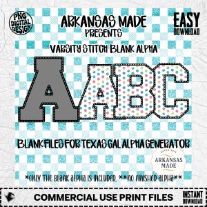 Varsity Stitch Blank Alpha Digital Download, Sublimation Design PNG, Texas Gal Alpha Generator Files, Distressed Outline Letters, DIY
