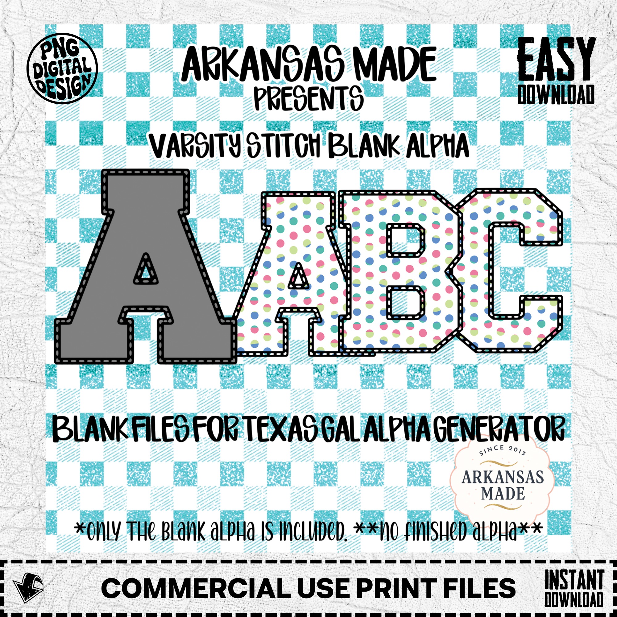 Varsity Stitch Blank Alpha Digital Download, Sublimation Design PNG, Texas Gal Alpha Generator Files, Distressed Outline Letters, DIY