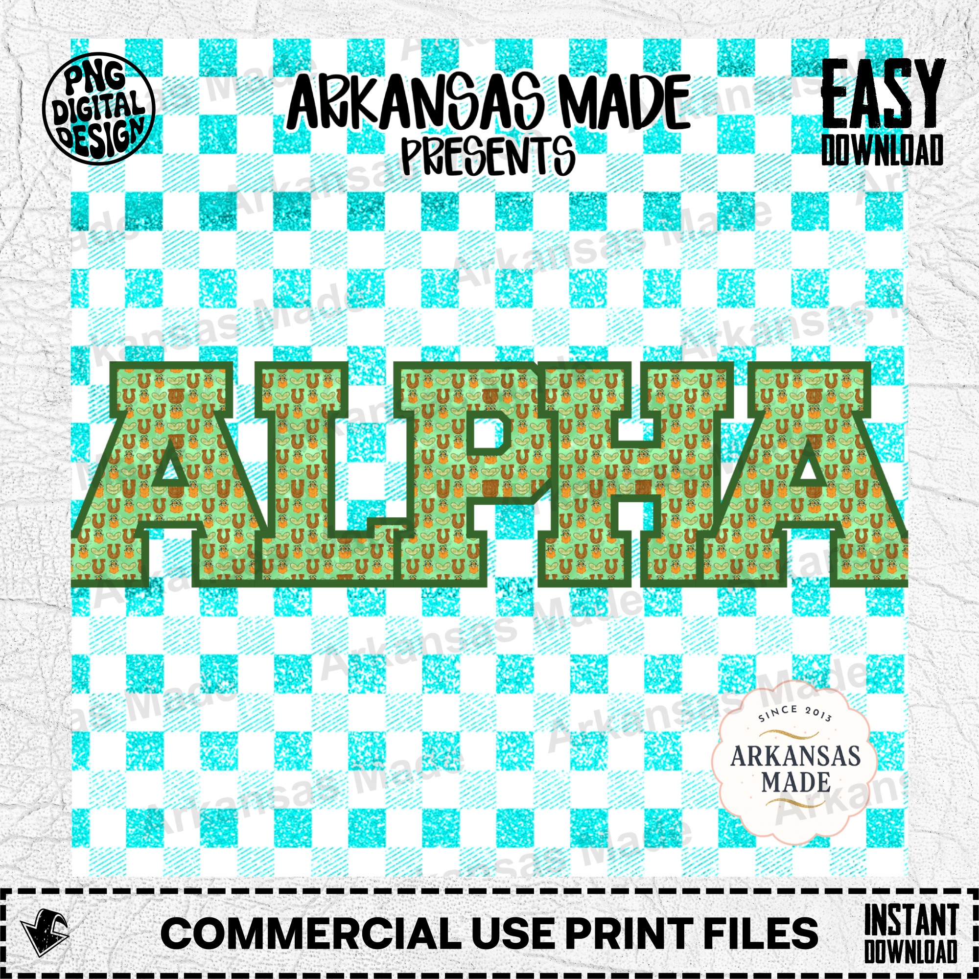 St Patrick's Day Alpha Digital Download Set | Lucky Leprechaun Shamrock Horseshoe PNG Sublimation Design | Green Glitter Checkered Font