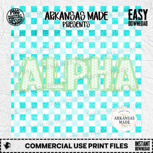 Floral Alpha Digital Download Set, Aqua Faux Glitter Gingham Letters, Preppy Cherry Blossom Font PNG, Sublimation Design, Girl Crafts