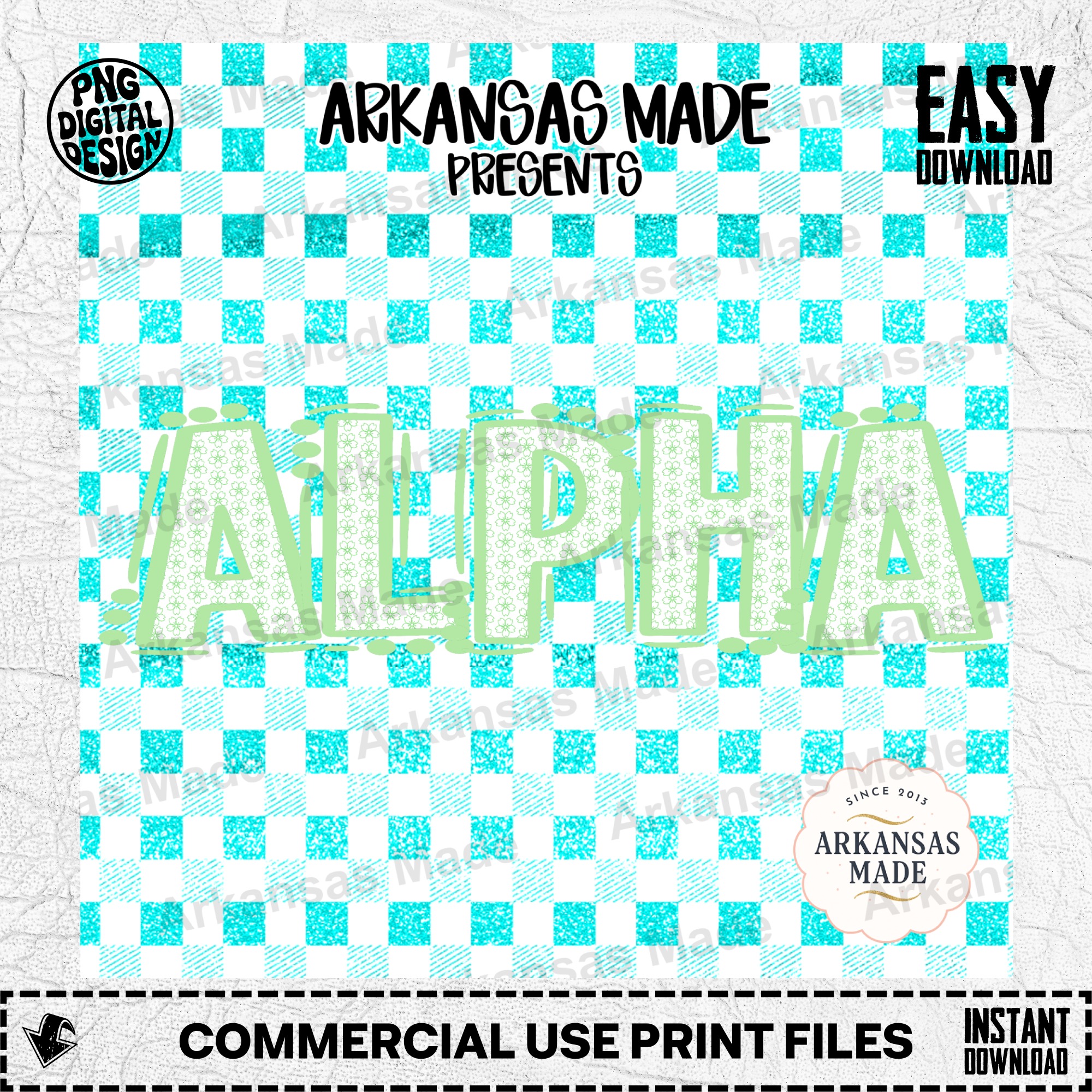 Floral Alpha Digital Download Set, Aqua Faux Glitter Gingham Letters, Preppy Cherry Blossom Font PNG, Sublimation Design, Girl Crafts