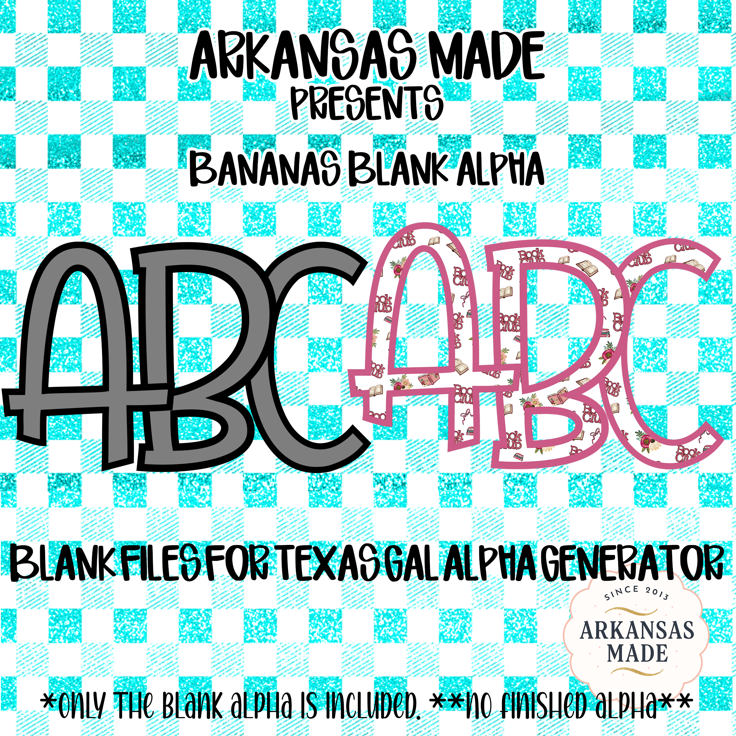 Bananas Blank Alpha Digital Download, Sublimation PNG, DTF Blank File, Texas Gal Generator, Custom Letters, Teal Gingham - Image 6