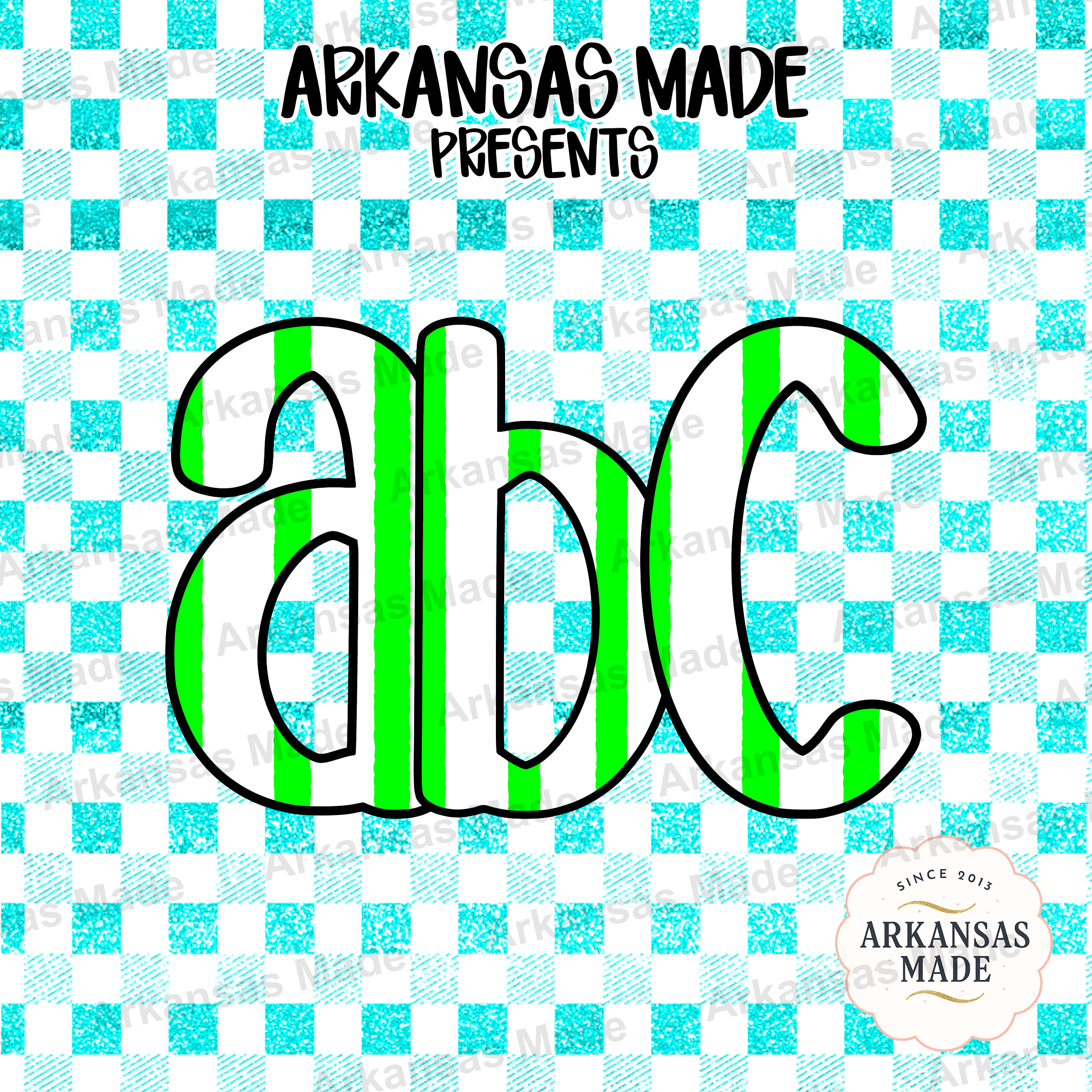 Green Stripe Alphabet Digital Download Alpha Set, Turquoise Gingham Faux Glitter PNG, ABC Clipart for Kids & Teachers - Image 4