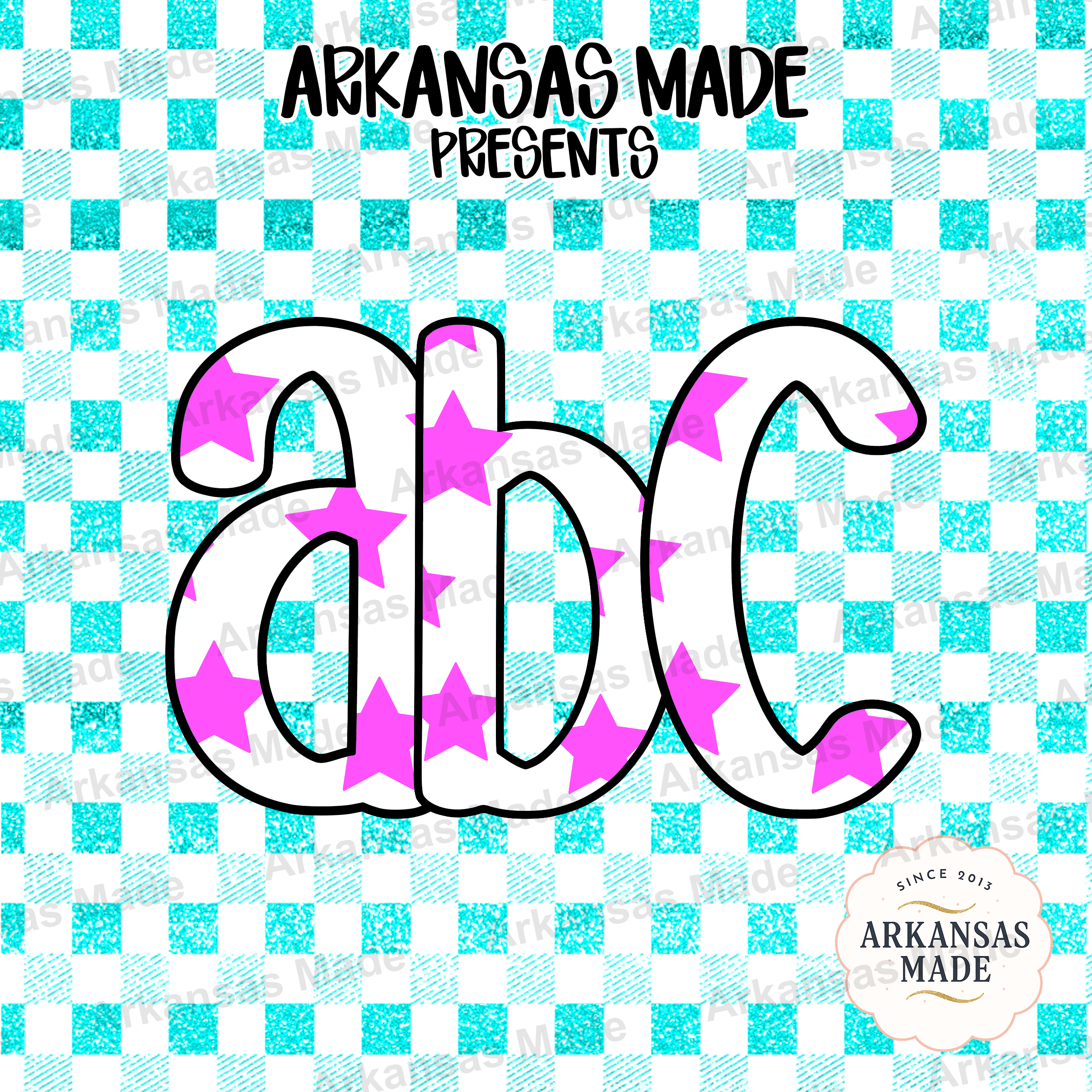 Digital Download Alpha Set: Pink Star Letters, Teal Glitter Gingham Alphabet Font, Preppy ABC PNG SVG for Cricut & Crafts - Image 4