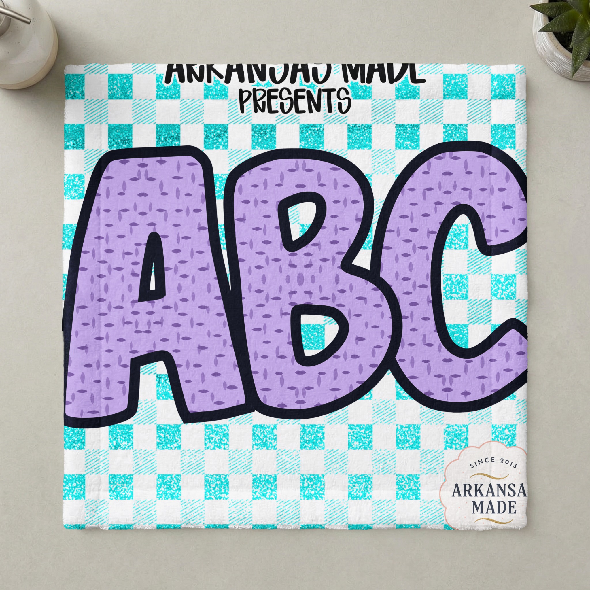 Digital, Digital Download Full A-Z Alpha, Sublimation DTF PNGs, Lavender Textured ABC Alphabet, Turquoise Gingham Checkered Design, Crafting - Image 6