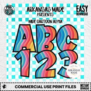 Rainbow Wavy Alpha Digital Download Set | Colorful Cartoon ABC 123 Letters Numbers Font PNG for Kids Crafts & Teacher Decor
