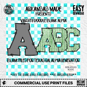 Varsity Doodle Blank Alpha, Digital Download Sublimation Files, Texas Gal Alpha Generator Compatible, Instant Download, DIY Designs