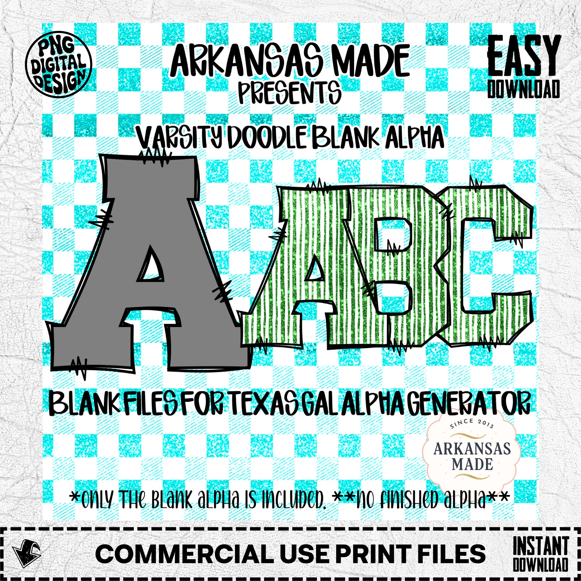 Varsity Doodle Blank Alpha, Digital Download Sublimation Files, Texas Gal Alpha Generator Compatible, Instant Download, DIY Designs