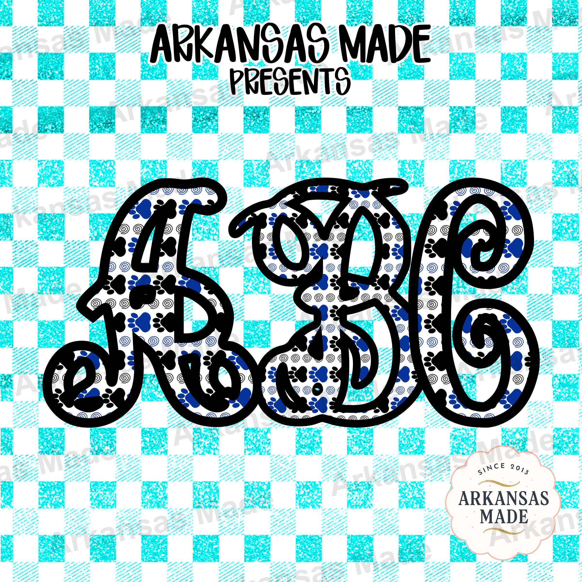 Blue Paw Print Letters Digital Download Alpha Set - Faux Glitter Gingham Monogram SVG PNG - Custom Initial Pet Lover - Image 4
