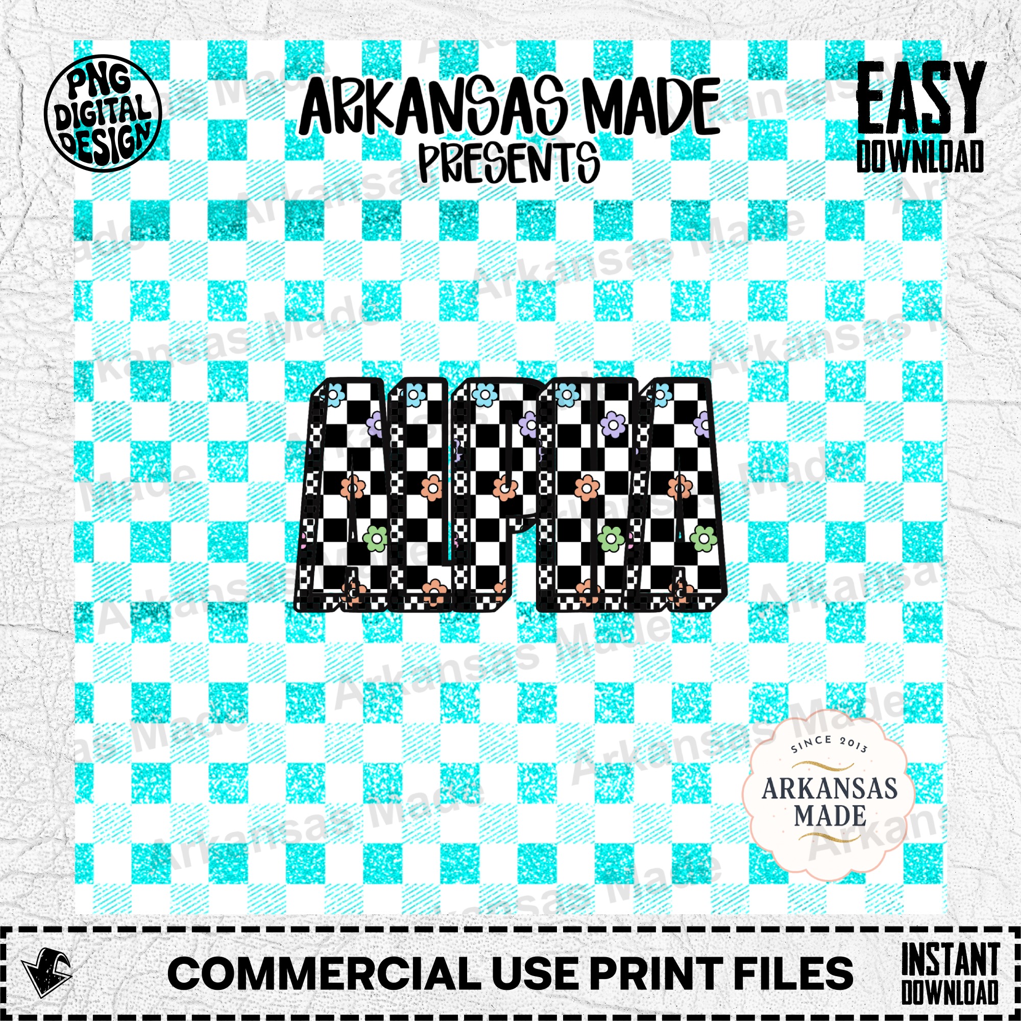 Y2K Checkerboard Alpha Set PNG, Groovy Daisy Letters Digital Download, Retro Alphabet Font for Sublimation & Crafts, Trendy Commercial Use