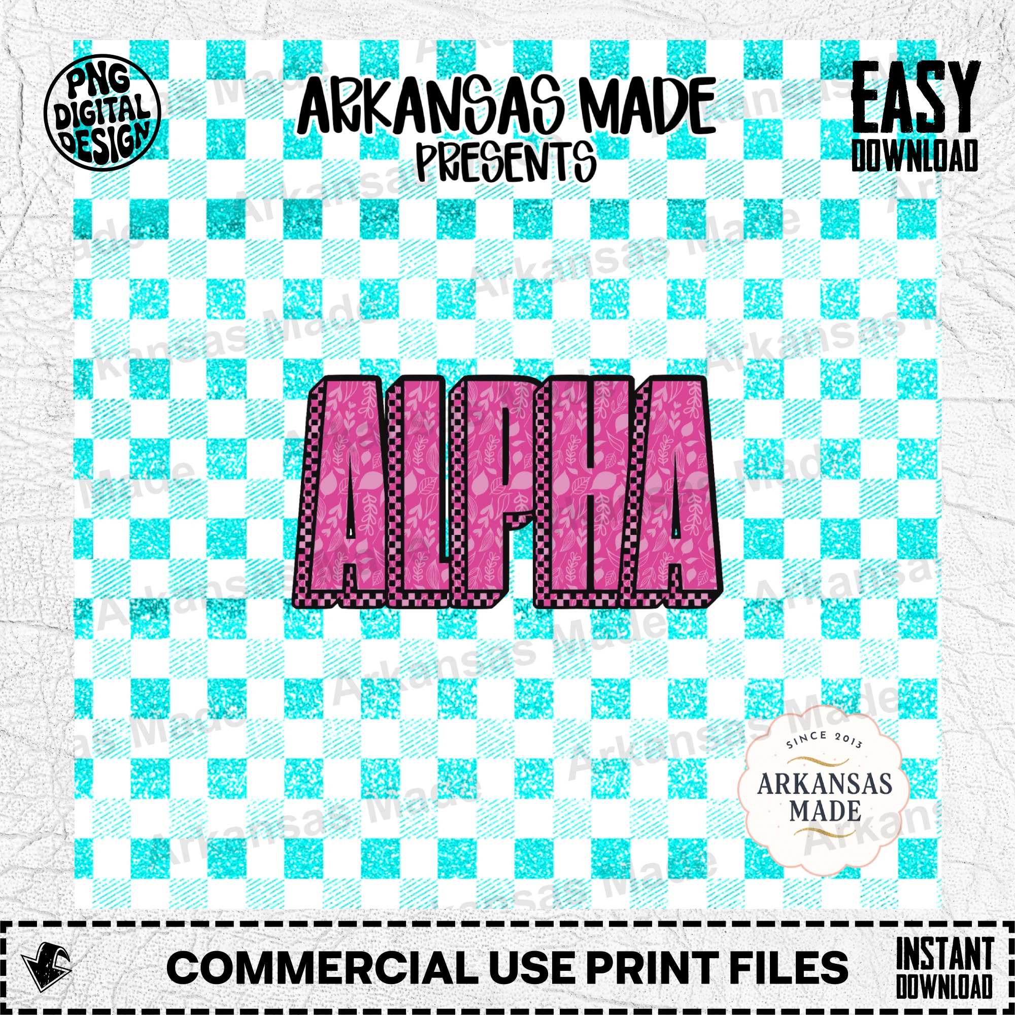 Pink Floral Glitter Gingham Digital Alpha Set | Sorority Letter PNG Download | Aesthetic Chunky Alphabet for Crafts & DIY