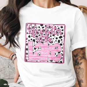 Life is Better at the Lake Digital Download, Cow Print Lake Life Sublimation PNG, Pink Glitter DTF Design, Summer Vacation Graphic Art