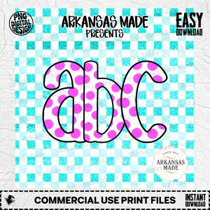 Pink Polka Dot Alphabet PNG Digital Download Alpha Set, Teal Glitter Gingham Letters, ABC Clip Art Bundle for Crafters