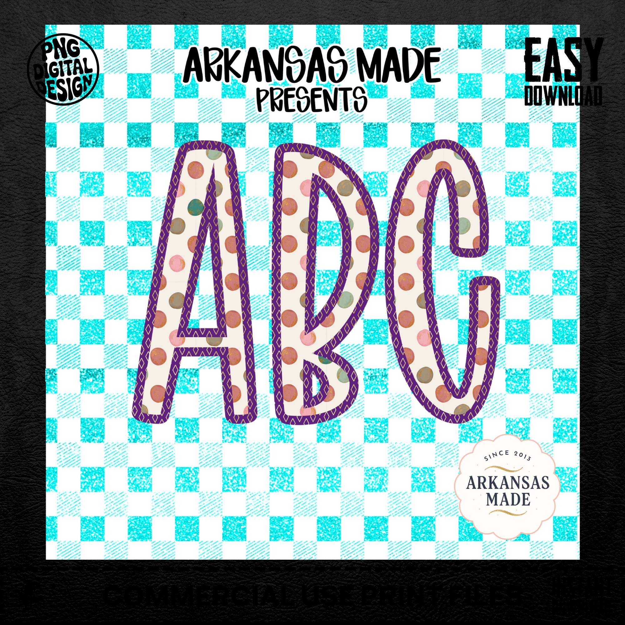 Vibrant ABC Polka Dot Alphabet, Full A-Z Alpha Digital Download, Glitter Gingham Sublimation DTF PNGs, Playful Letters, Instant File - Image 5