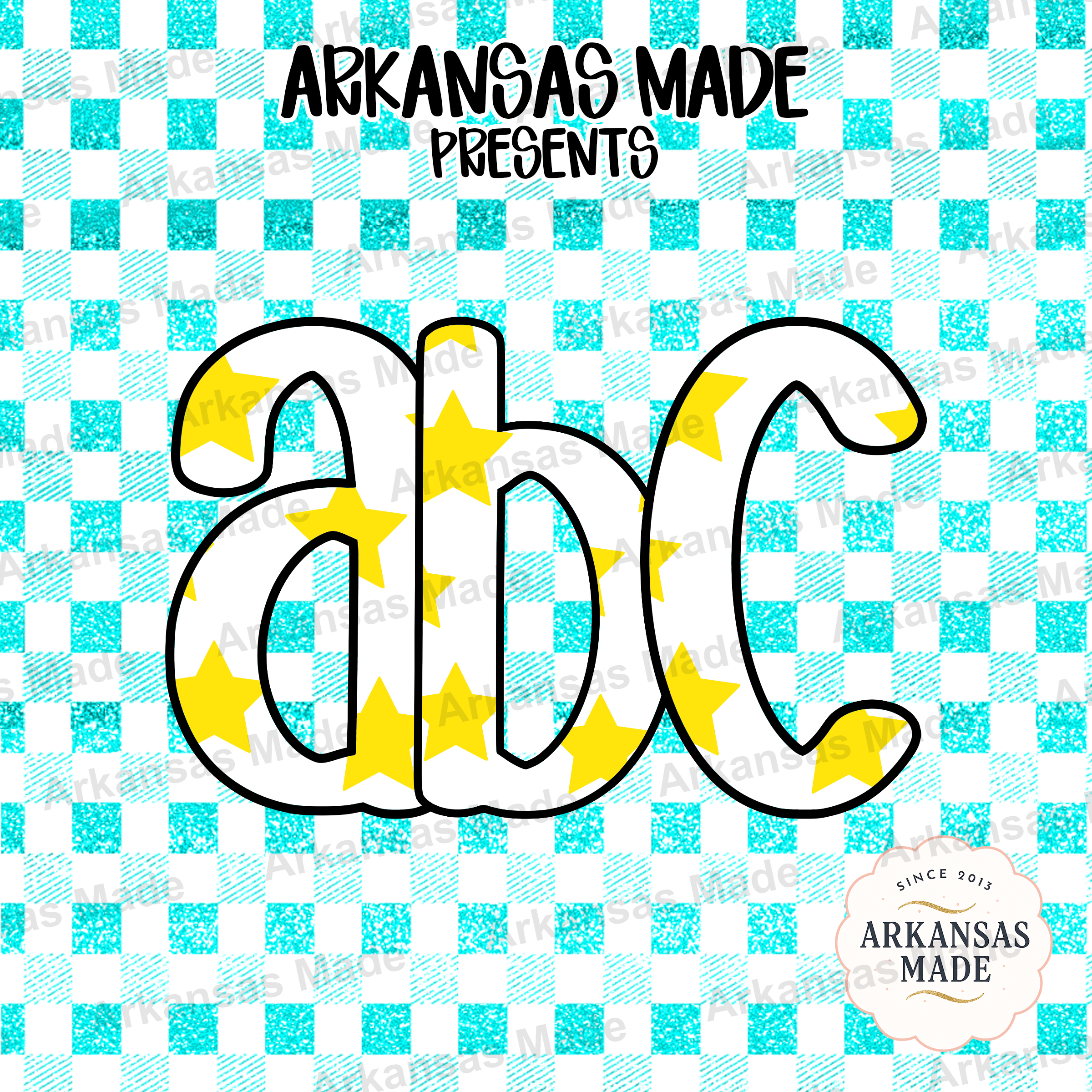 Digital Download Alpha Set | Faux Glitter Teal Gingham Star ABC Letters | Playful Teacher Clipart | Instant Download Nursery Decor - Image 4