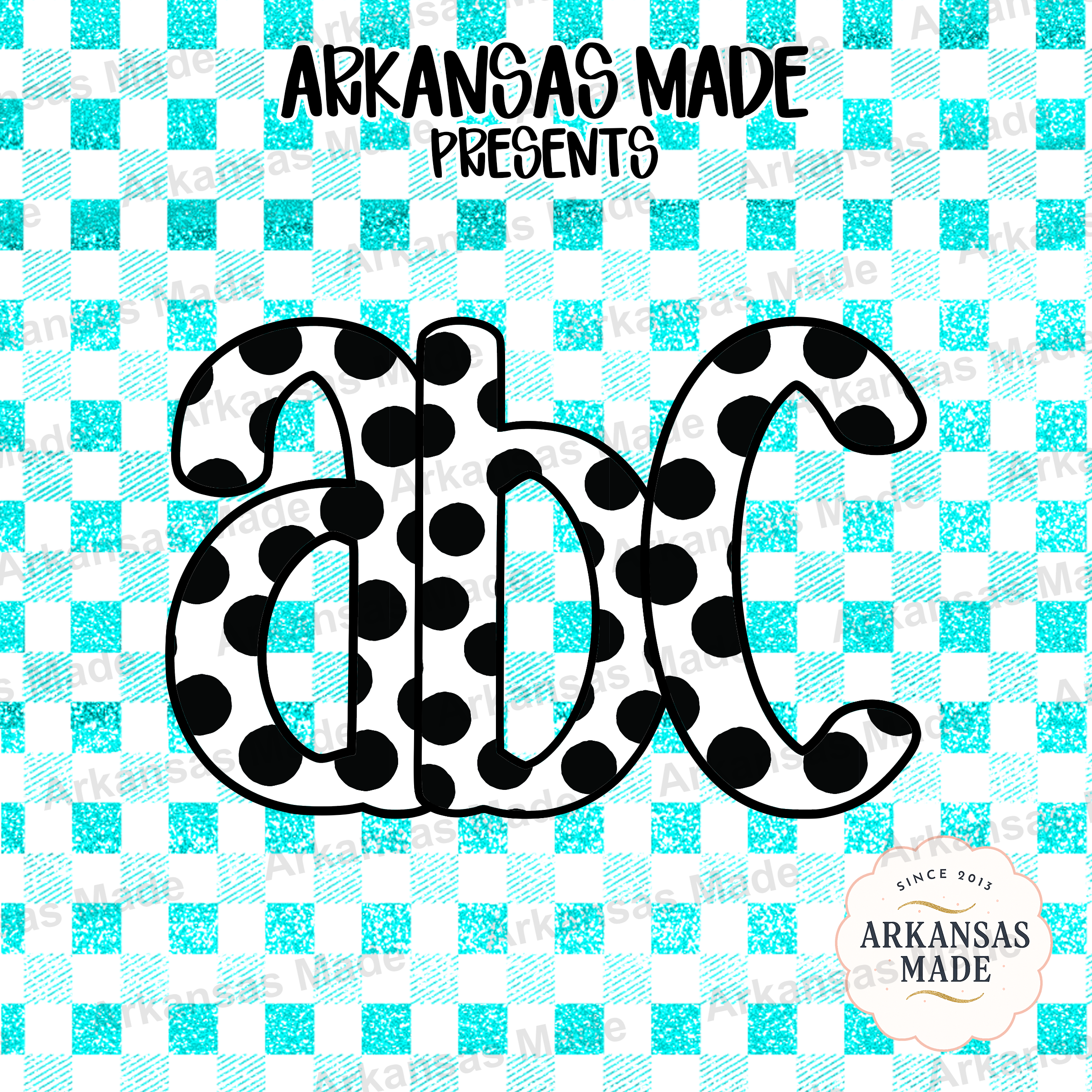 Digital Download Alpha Set, Polka Dot ABC Letters, Teal Gingham Faux Glitter Alphabet SVG PNG, Crafter Design File - Image 4