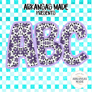 Purple Floral Mandala Alphabet Letters, Digital Download Full A-Z Alpha Set, Aqua Buffalo Plaid Sublimation DTF PNGs, ABC Font