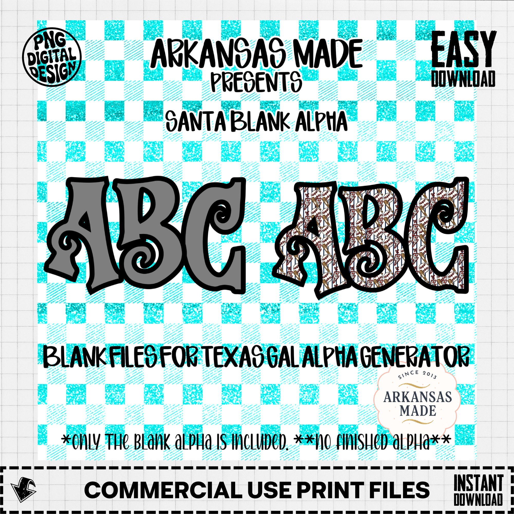 Santa Blank Alpha PNG, Digital Download Sublimation DTF File, Texas Gal Alpha Generator Compatible, Customizable Christmas Font, Craft - Image 2