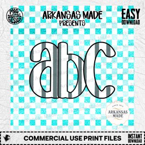 Digital Download Alpha Set, Teal Buffalo Plaid Glitter Letters PNG, Striped Alphabet Monogram Font, Gingham Crafter's Supply