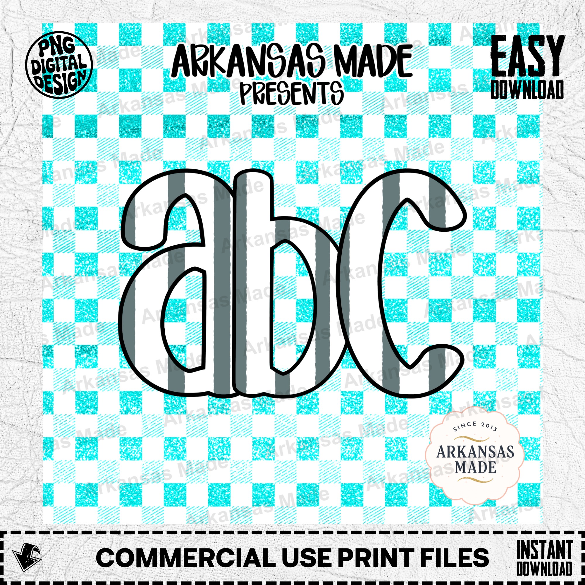 Digital Download Alpha Set, Teal Buffalo Plaid Glitter Letters PNG, Striped Alphabet Monogram Font, Gingham Crafter's Supply