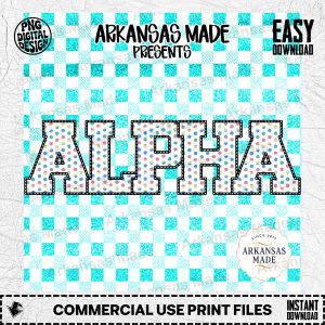 Polka Dot Chenille Alpha Digital Download Set with Teal Glitter Plaid Background - Sorority Letters PNG Bundle for DIY Crafts & Apparel