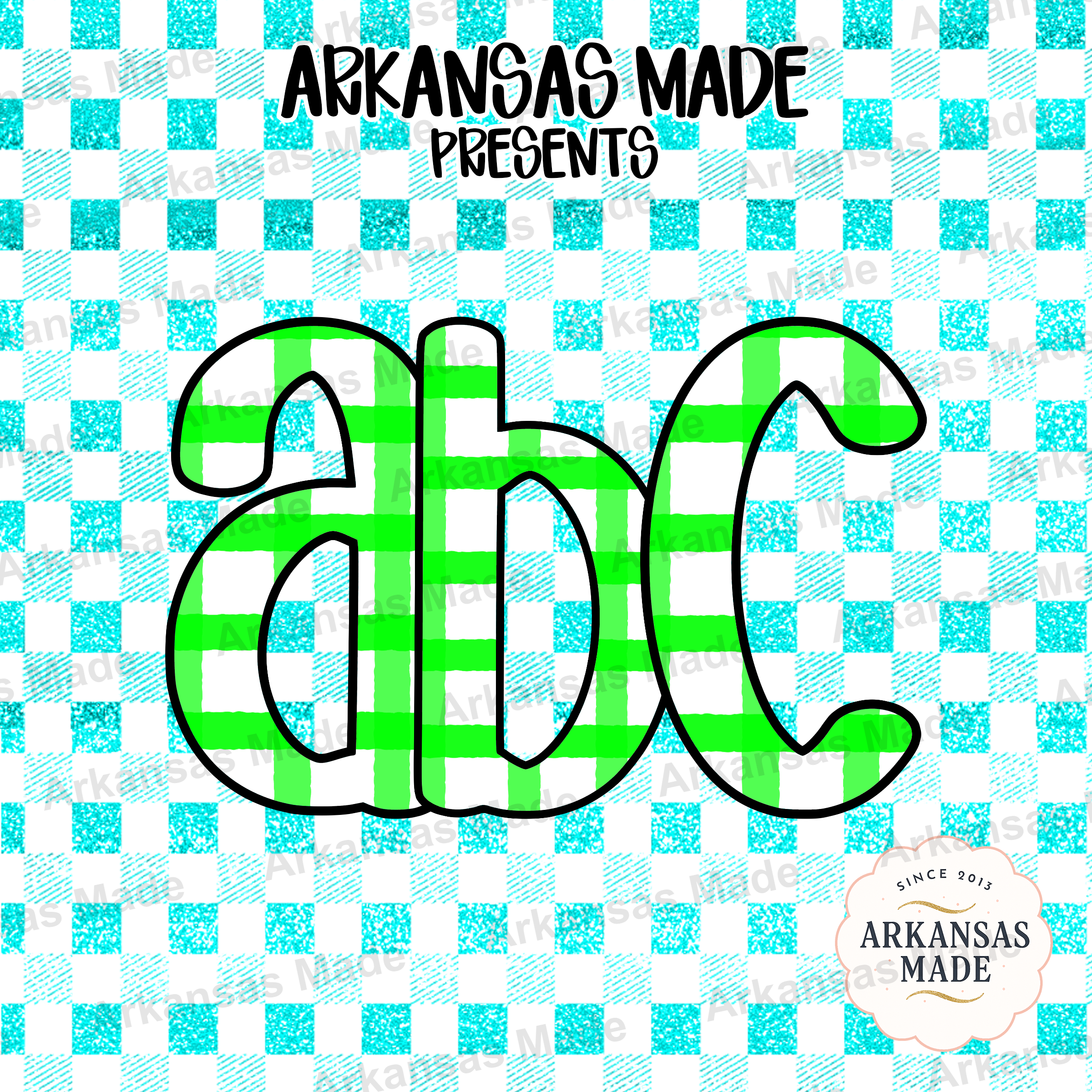 Green Gingham Alpha Set Digital Download | Glitter ABC Letters Clipart PNG | Preppy Font Graphic for Crafts & Nursery Decor - Image 4