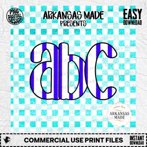 Teal Aqua Gingham Striped Letters Digital Download Alpha Set | Preppy ABC Alphabet Clipart for Crafters