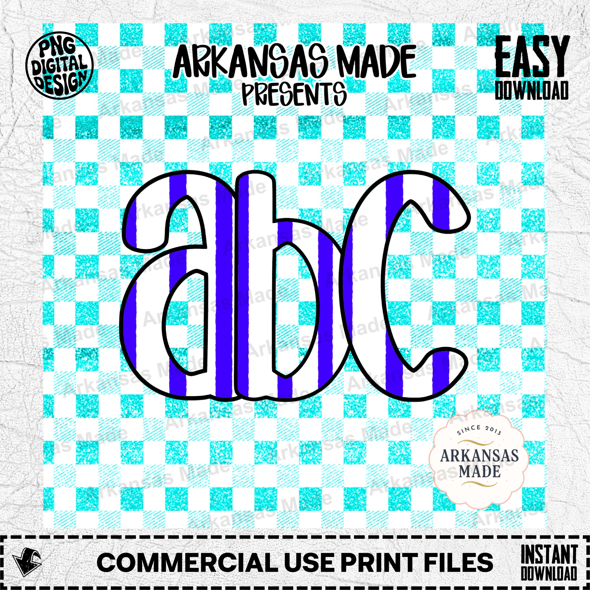 Teal Aqua Gingham Striped Letters Digital Download Alpha Set | Preppy ABC Alphabet Clipart for Crafters