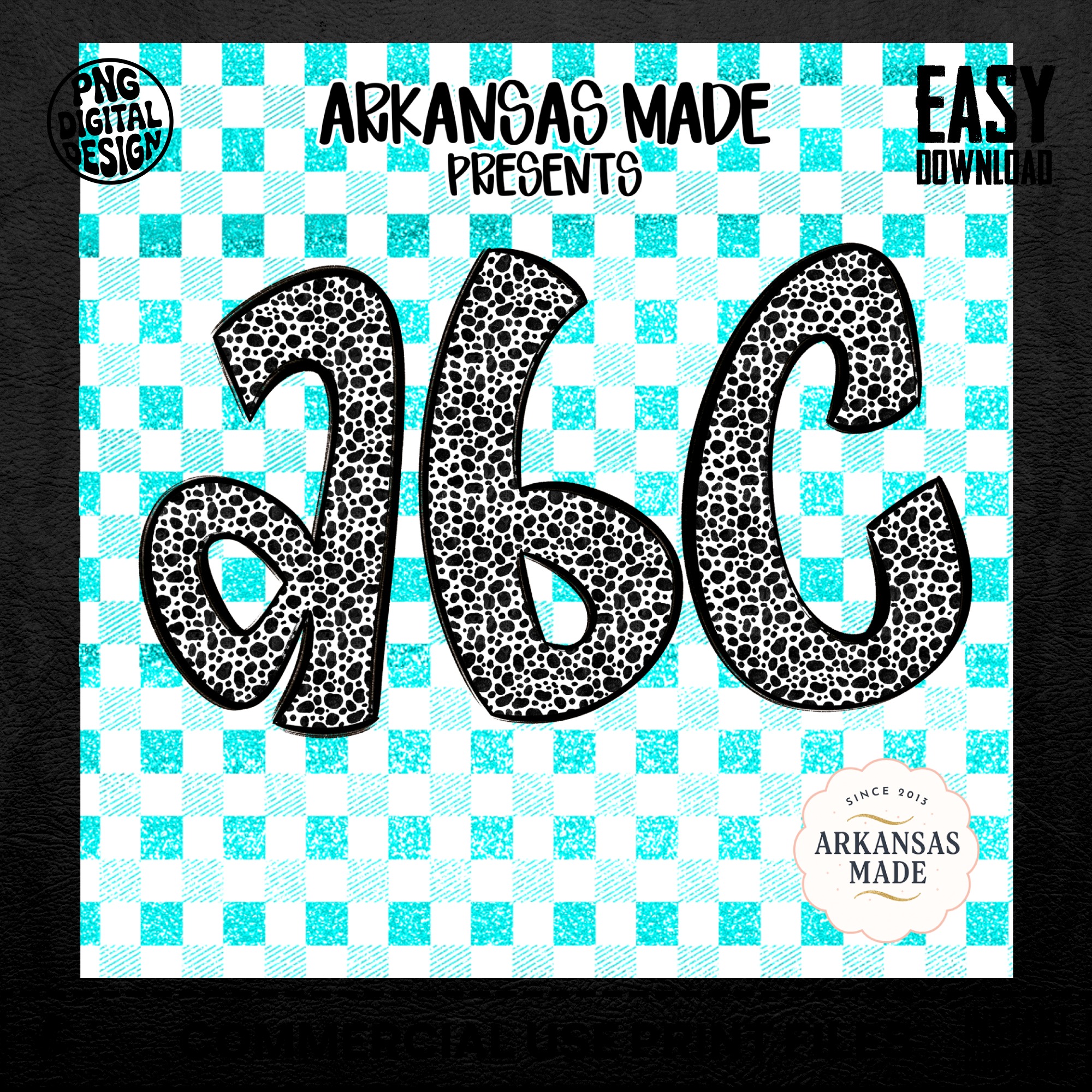 Dalmatian Alphabet Digital, Full A-Z Alpha Sublimation DTF PNGs, Spotty Letters Download, Animal Print Font, Teal Checkered ABCs - Image 5