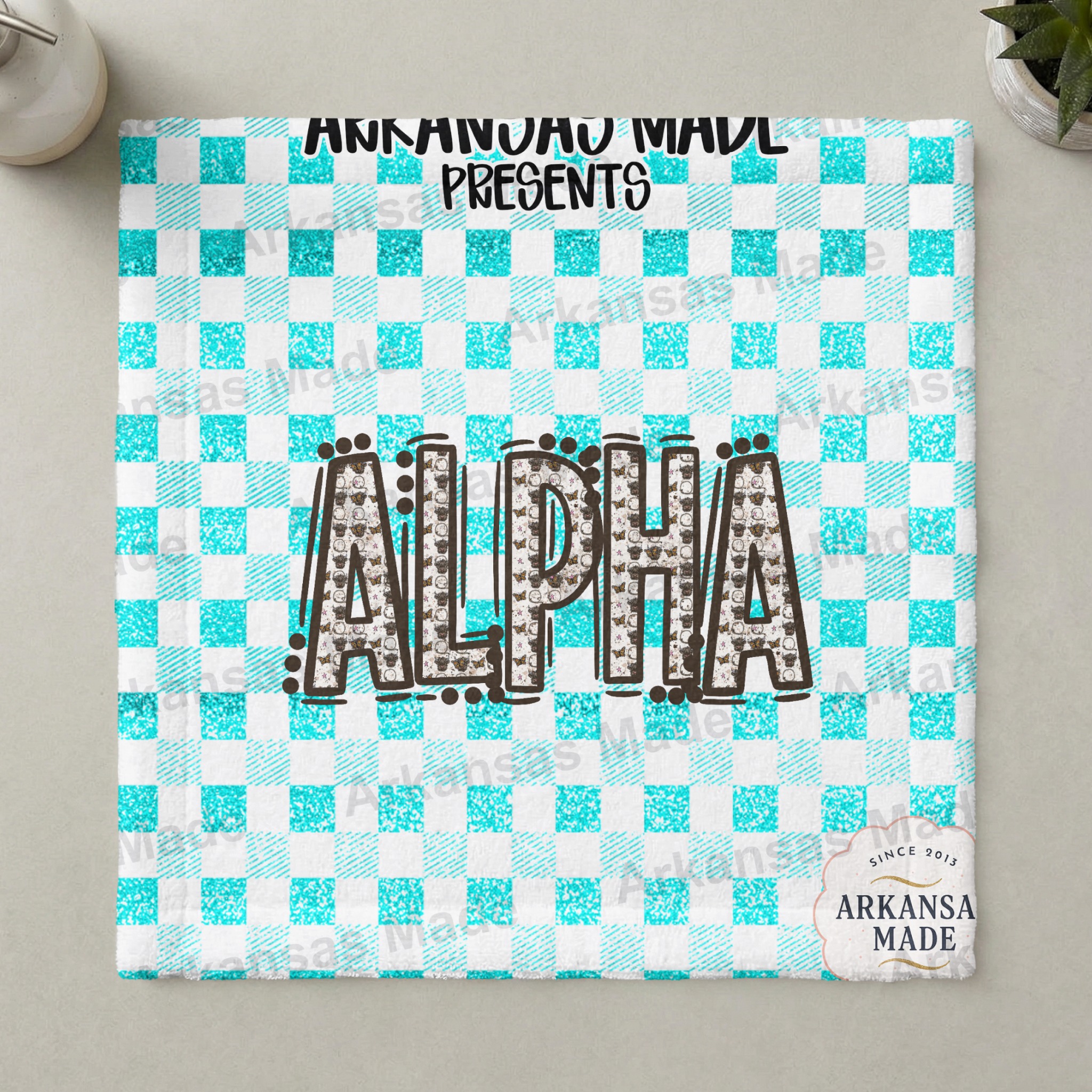 Highland Cow Butterfly Alpha Set | Teal Glitter Buffalo Plaid Letters | Rustic Farmhouse PNG Font Download | Western Style Digital Alphabet - Image 3
