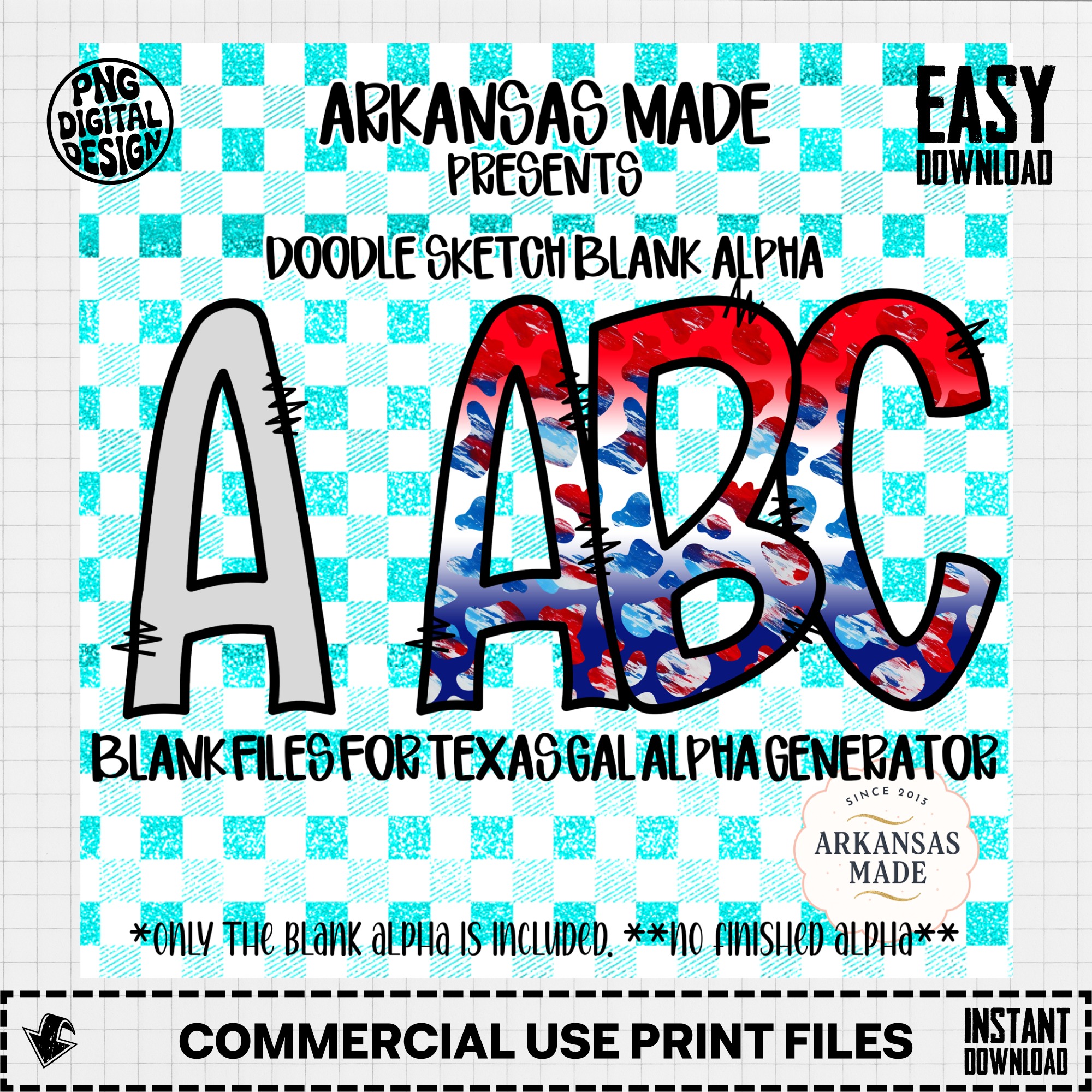 Doodle Sketch Blank Alpha Digital Download, Sublimation Ready Letters, Custom Texas Gal Alpha Generator Files, DIY Alphabet Design - Image 2