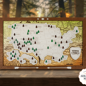 US National Park Map, Wood Travel Tracker, All 63 National Parks Display, Adventure Journey Art, Nature Lover Gift, Explore USA