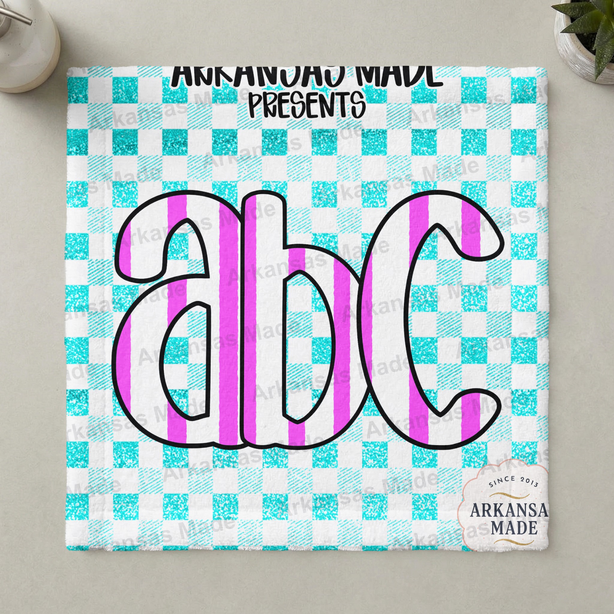 Preppy Pink Teal Gingham Glitter Alphabet Digital Download Alpha Set - Striped Bubble Letters PNG - Trendy ABC Font Craft Supply - Image 3