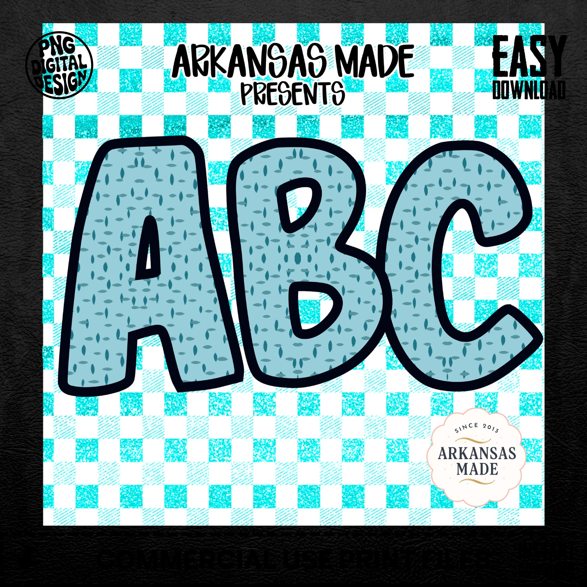Teal Gingham ABC Letters Alphabet, Full A-Z Alpha Digital Download, Sublimation DTF PNGs Bundle, Nursery Decor, Crafting Font, Instant - Image 5