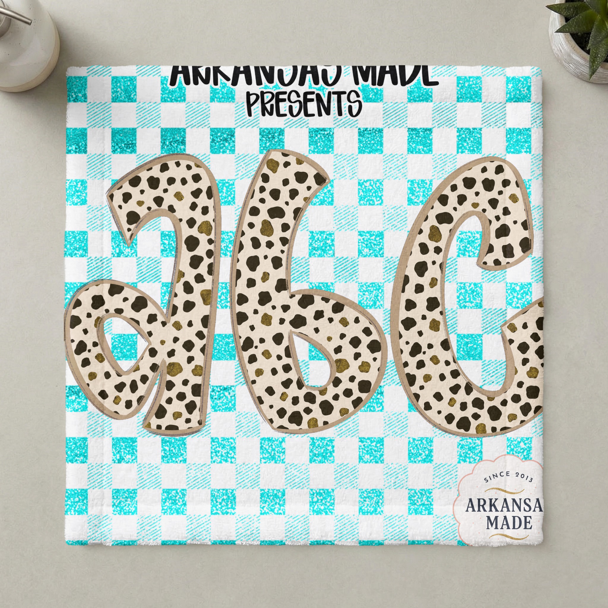 Cow Print Glitter Alphabet Letters, Full A-Z Alpha Digital Download, Dalmatian Spot ABC, Teal Gingham Plaid Sublimation DTF PNGs Bundle - Image 6