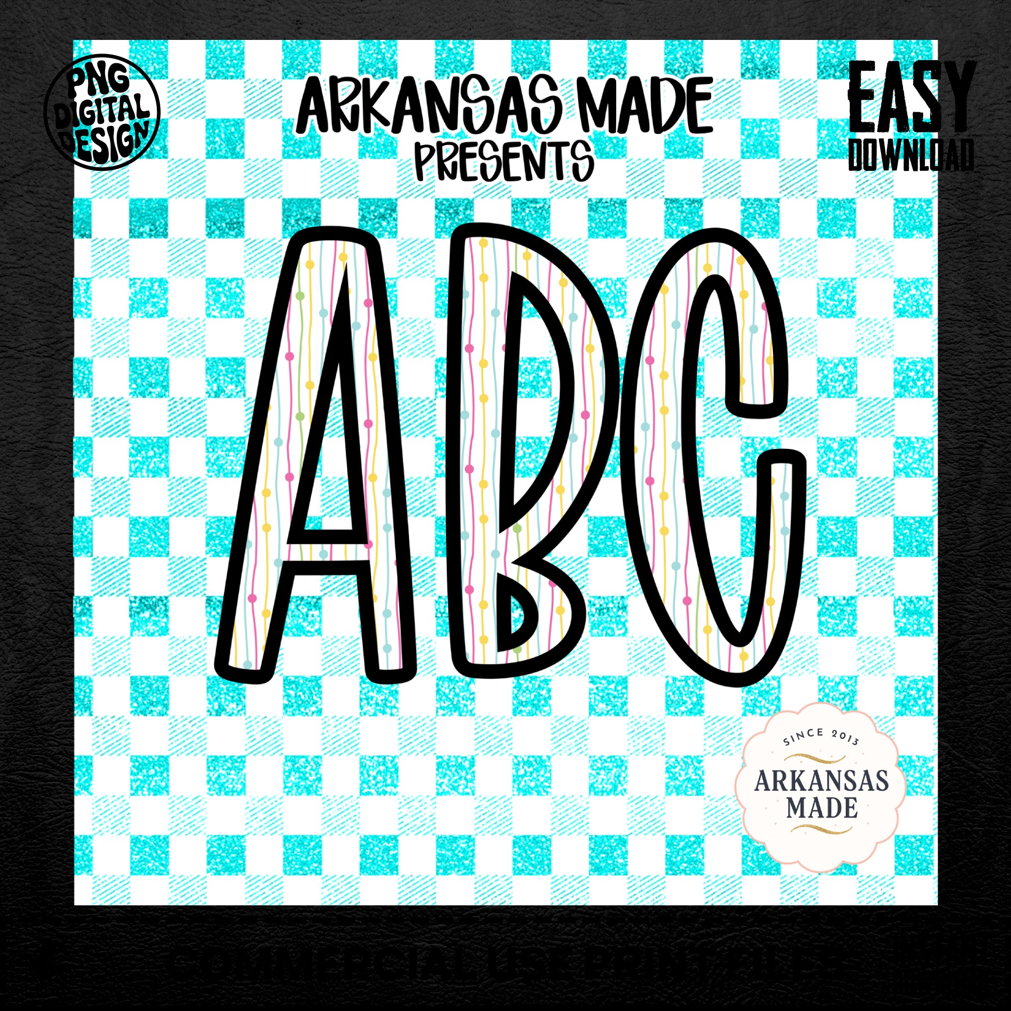 Digital Download Full A-Z Alpha, Glitter Teal Checkered Alphabet, Sublimation DTF PNGs, Colorful Striped Letters, ABC Print Set, Instant - Image 5