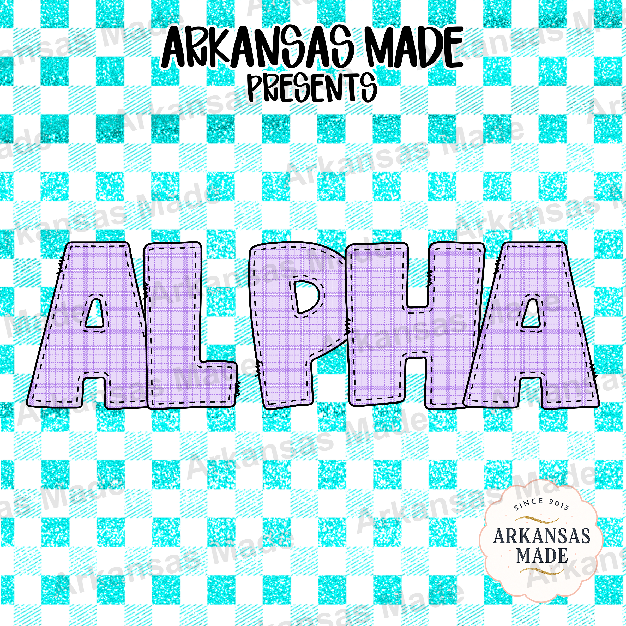 Digital Alpha Set PNG, Purple Plaid Faux Glitter Gingham Alphabet, Stitched Letter Font, Sorority Craft Design Download - Image 4