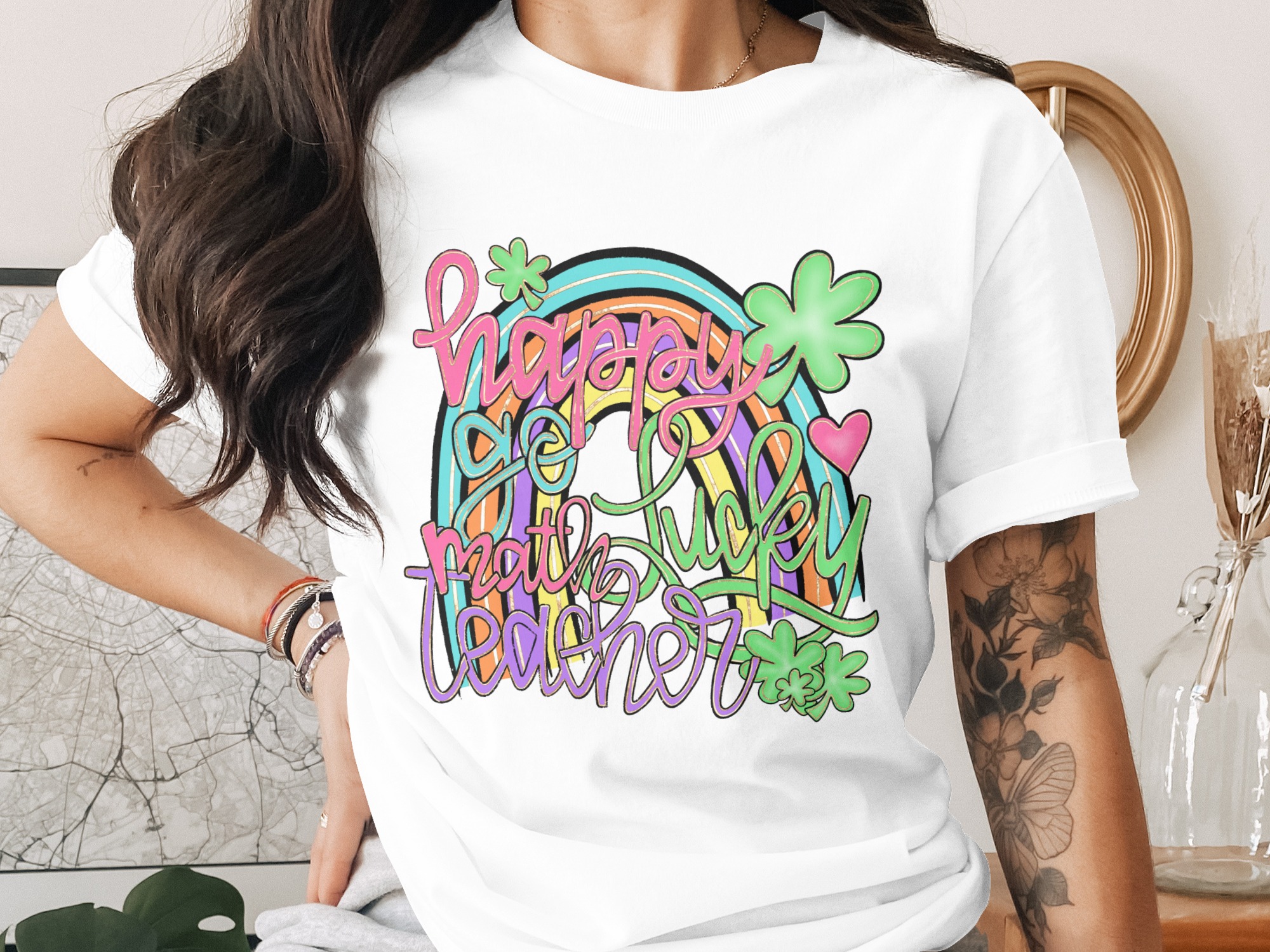 Happy Go Lucky Math Teacher Digital Download, St Patricks Day Sublimation PNG, Rainbow Shamrock DTF Design, Teacher Gift Idea, Instant