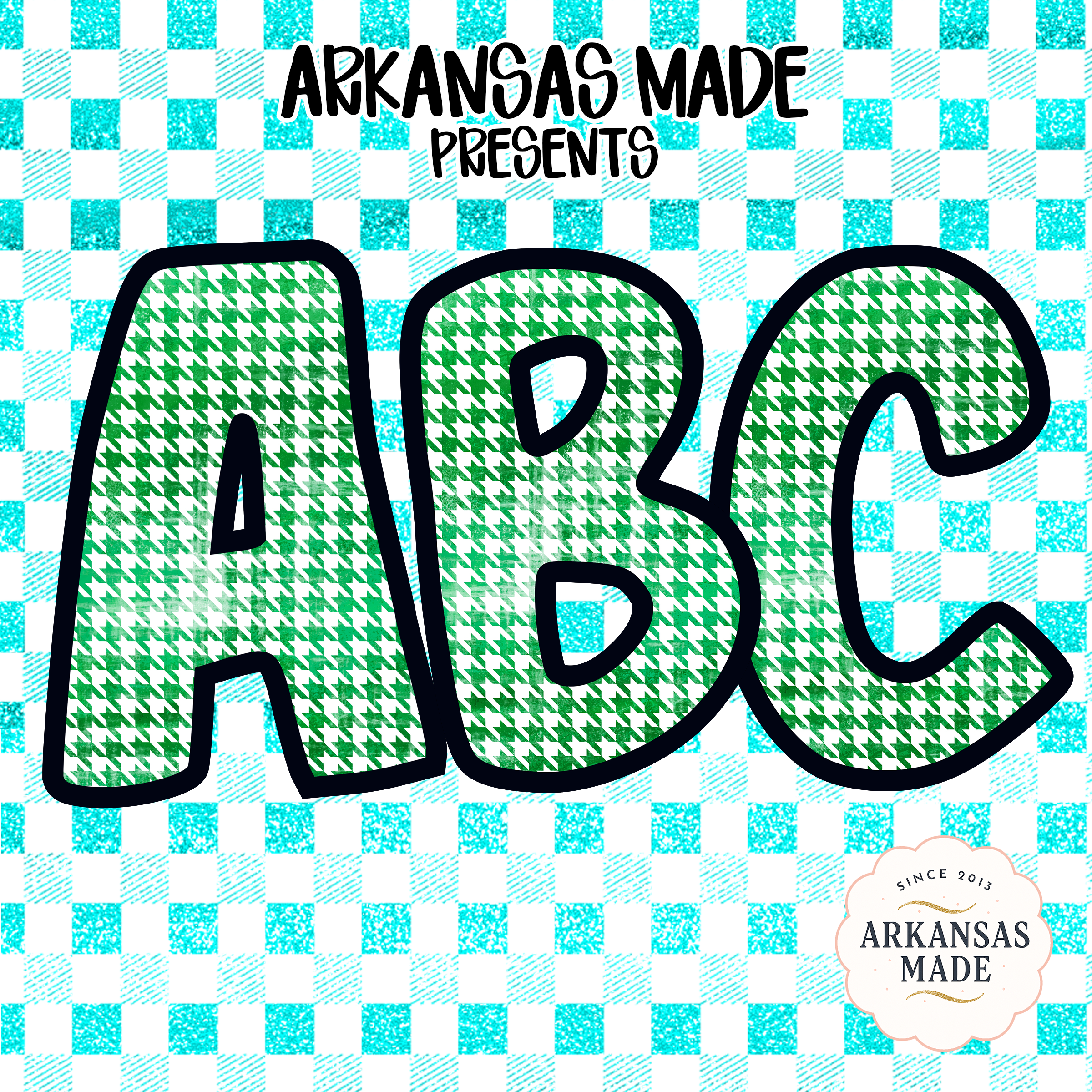 Digital Green Houndstooth Alphabet, Full A-Z Alpha PNGs, Distressed Letter Sublimation and DTF Bundle, Instant Download