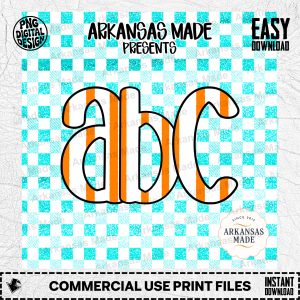 Orange Striped Digital Alpha Set | Faux Glitter Buffalo Check ABC PNG Font | Crafting Letters Download
