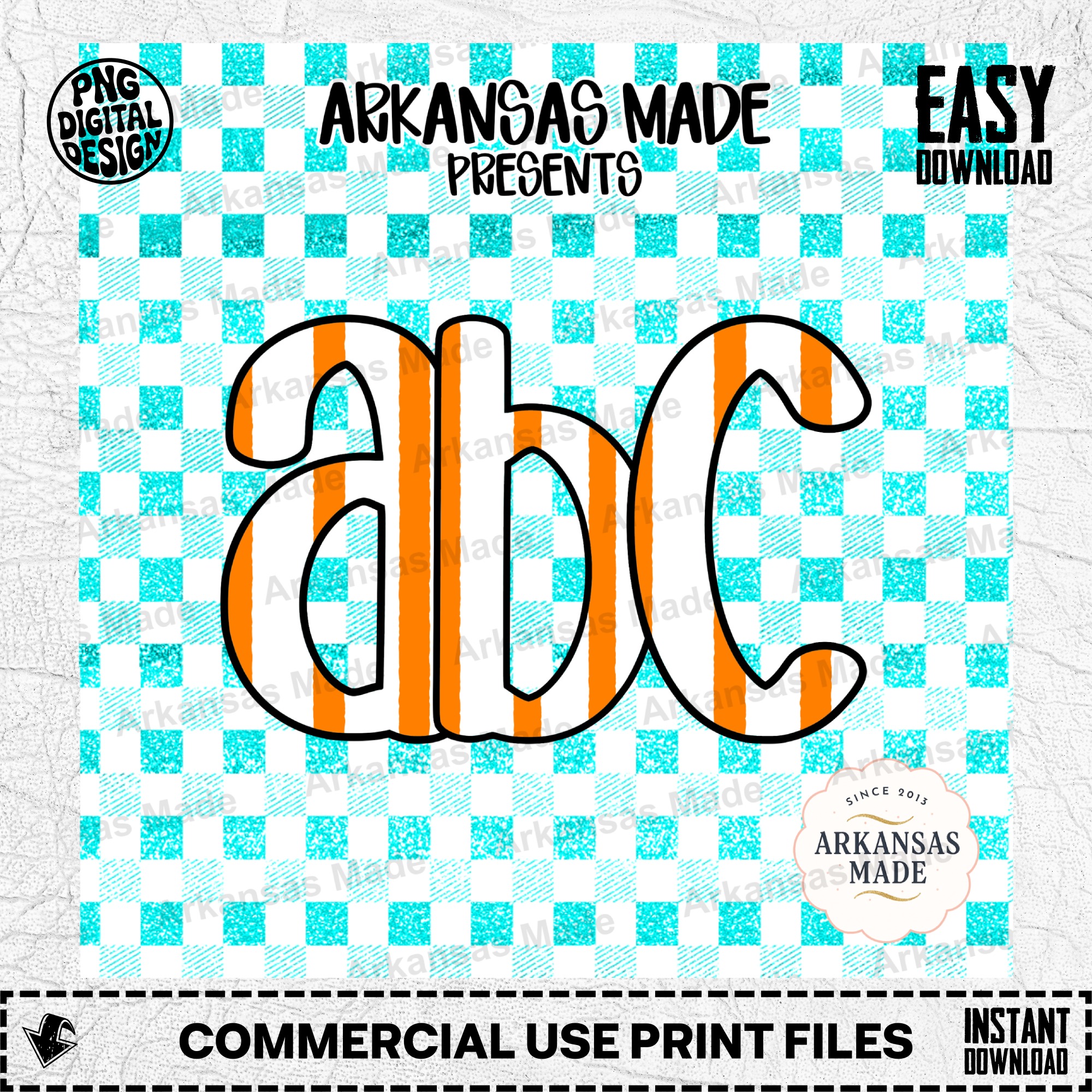 Orange Striped Digital Alpha Set | Faux Glitter Buffalo Check ABC PNG Font | Crafting Letters Download