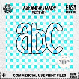 Blue Polka Dot Alphabet Digital Alpha Set | Glitter Gingham Letters PNG | Cute Sublimation Font Download